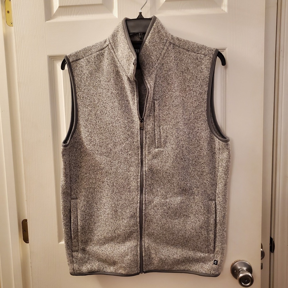 Chaps Fleece Lined Vest Men M Gray Full Zip Up Pockets Golf Camping Hiking Layer